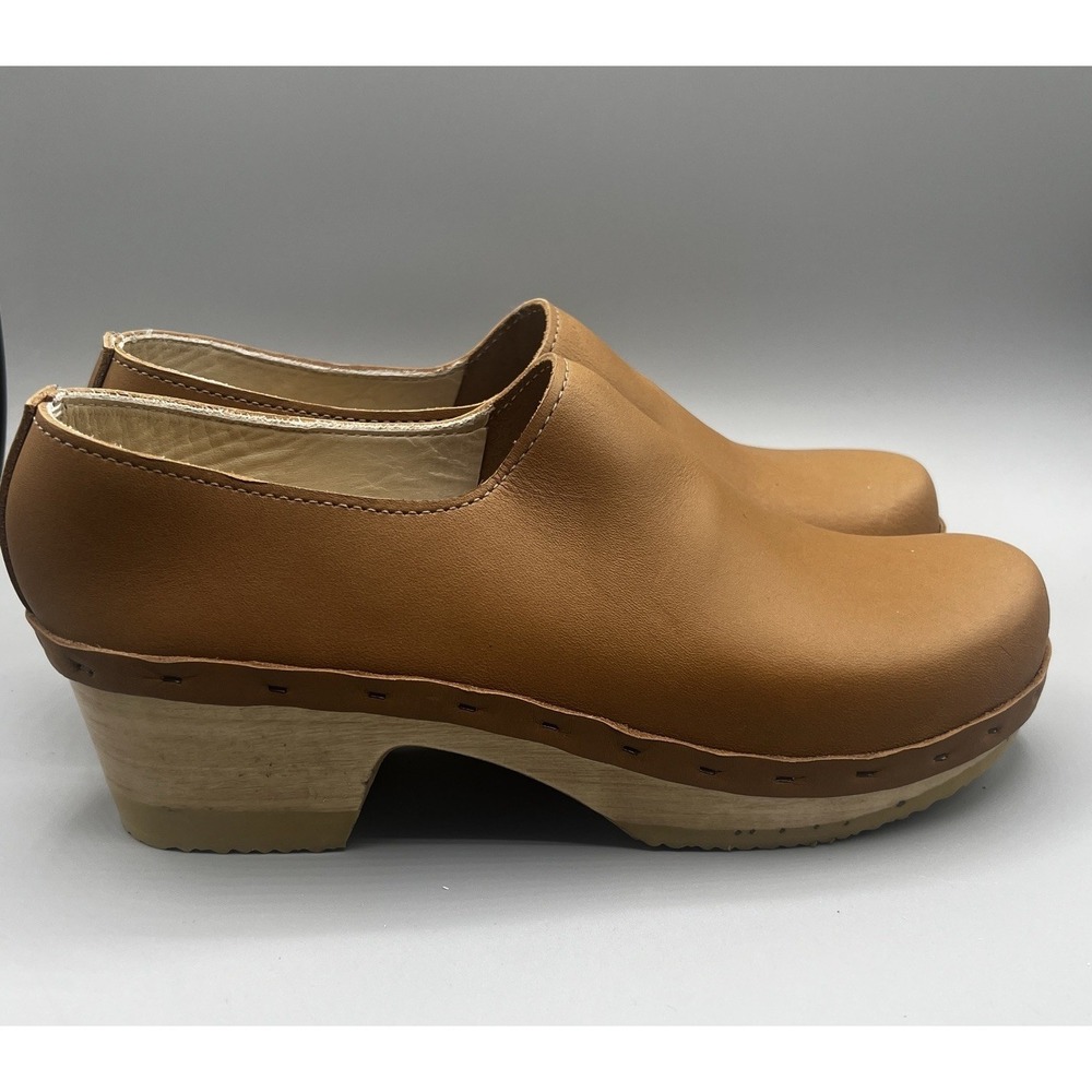 No. 6 Ashby‎ Closed Back Leather Mid Wooden Heel Clog Womens Size 43/ US 12 NWOB - Picture 5 of 11
